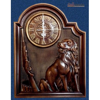 Настенные деревянные часы «Собака охотника», дуб